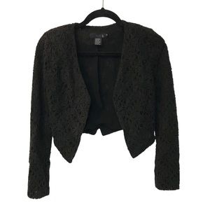 Black Lace Isabel Lu cropped open jacket XS Long sleeve shoulder pads classy